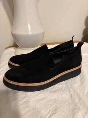 VINCE Black Suede Platform Loafers